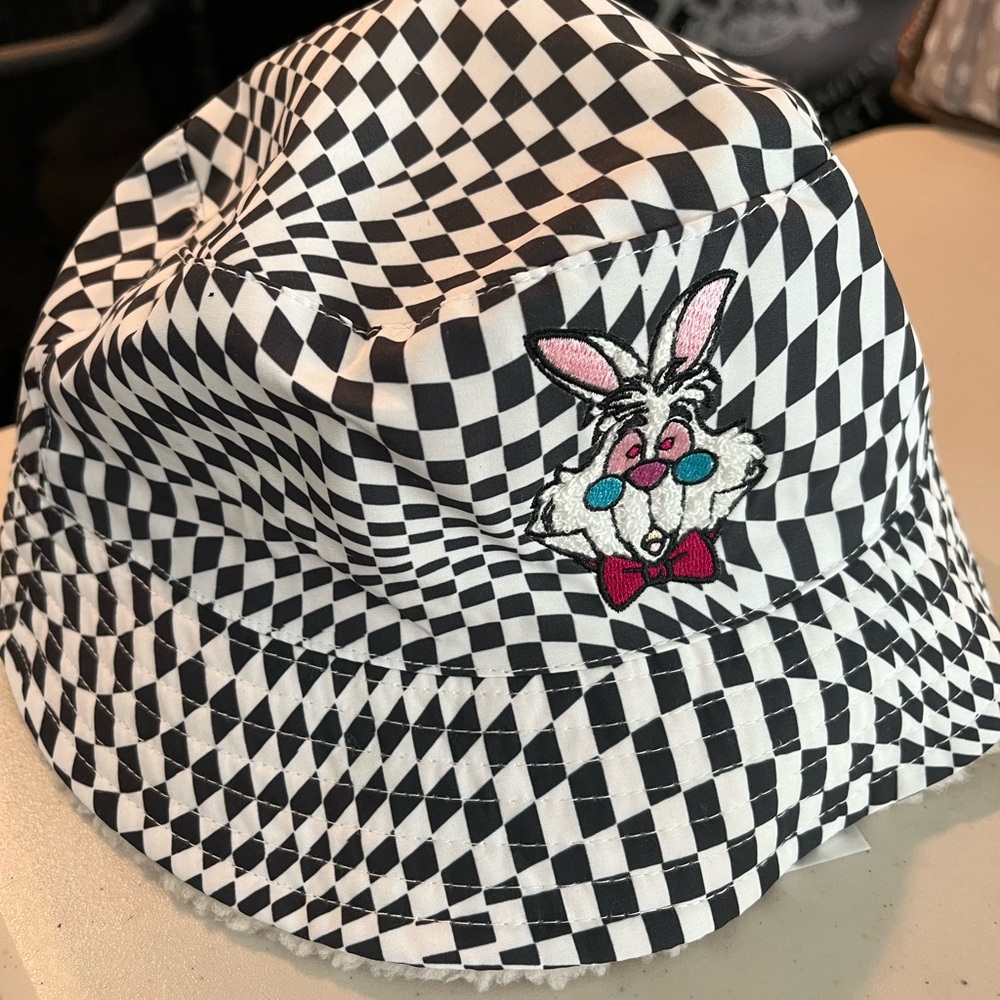 Checkered Disney Bucket Hat w/Rabbit Design. From Alice in wonderland-two sided - Picture 2 of 5